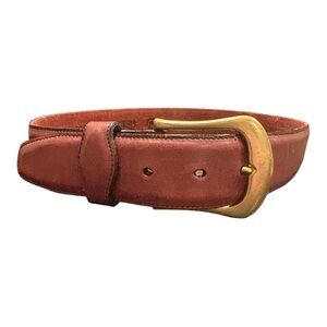 Vintage Lands’ End Solid Brass Leather Belt Size 30 Reddish‑Brown SAR